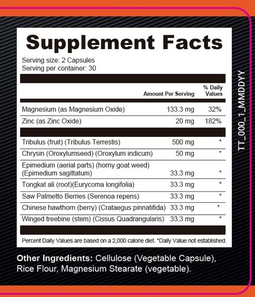 Supplement facts label